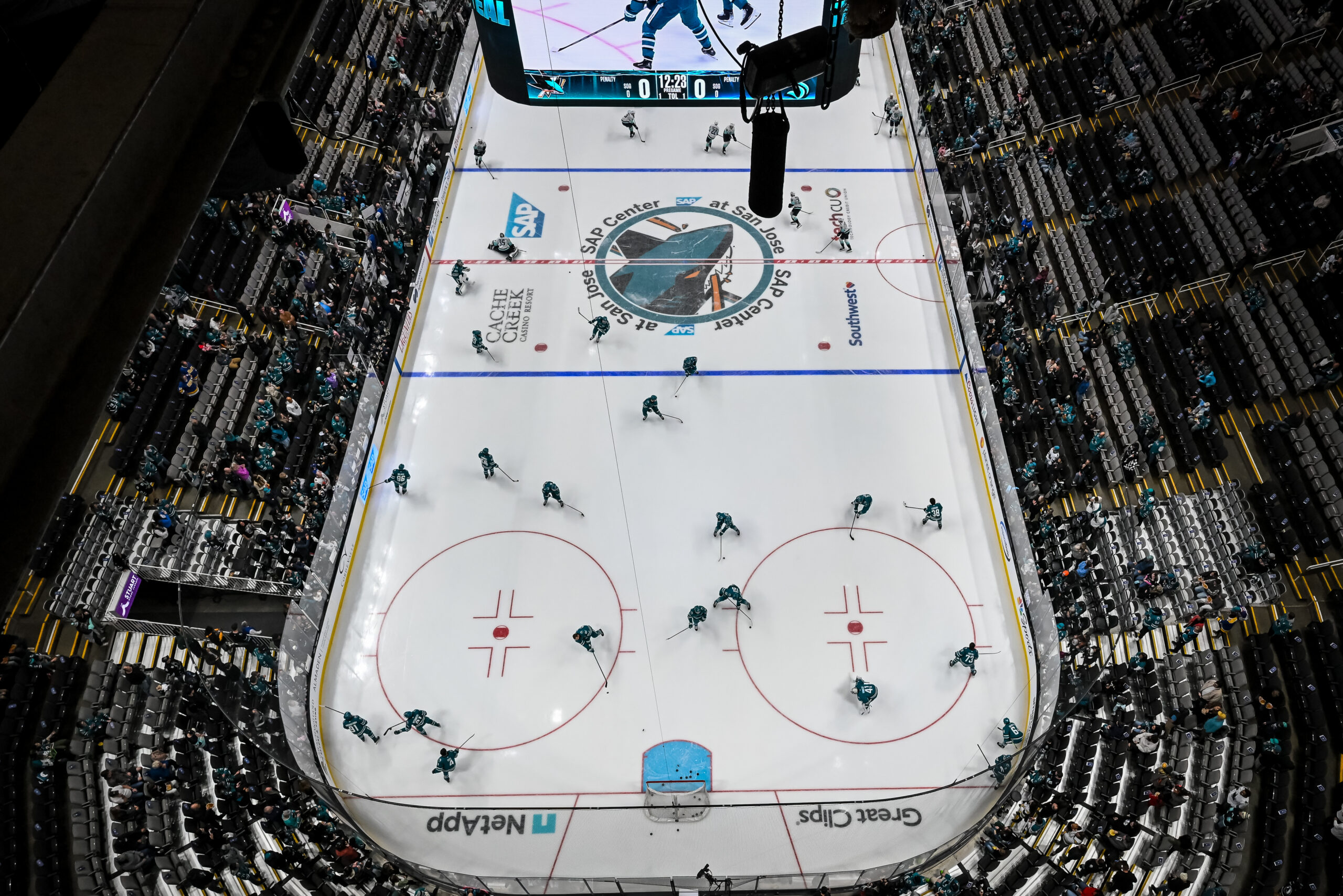 San Jose Sharks players warmup