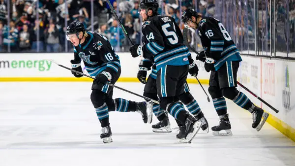 San Jose Barracuda celebrate Filip Bystedt's goal