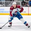 Colorado Avalanche forward Nathan MacKinnon skating against the San Jose Sharks,