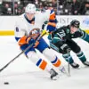 New York Islanders defenseman Noah Dobson skates against the San Jose Sharks.