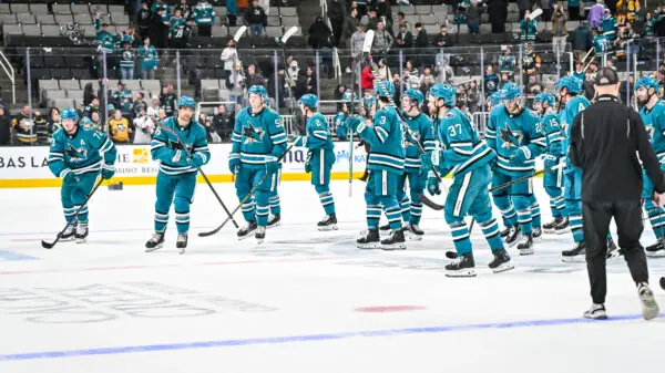 San Jose Sharks celebrate a victory.