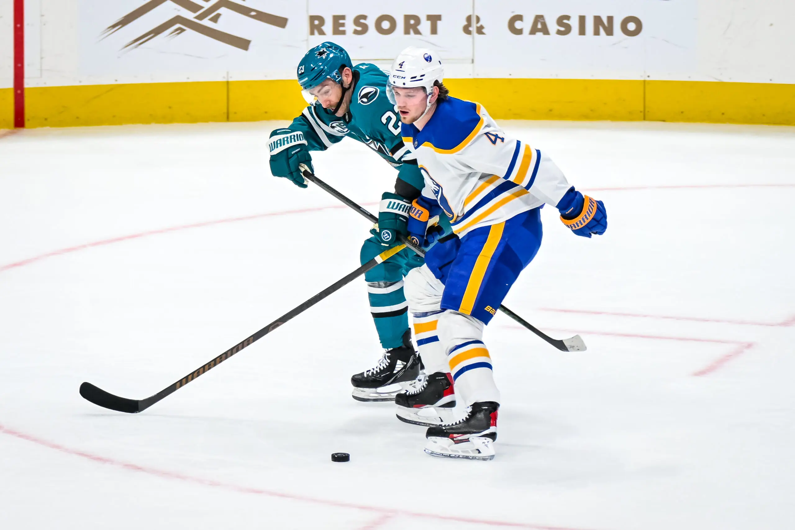 Buffalo Sabres defenseman Bowen Byram skates against the San Jose Sharks
