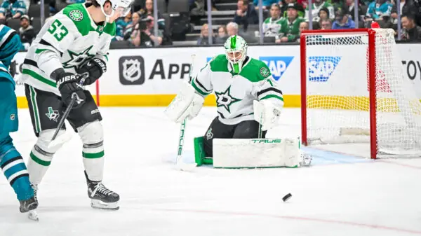 Dallas Stars goalie Casey DeSmith against the San Jose Sharks