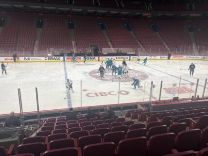San Jose Sharks take place at morning skate in Montreal
