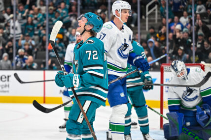 San Jose Sharks forward William Eklund against the Vancouver Canucks