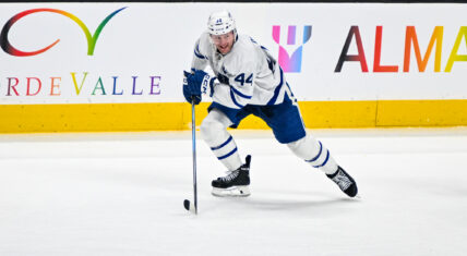 Toronto Maple Leafs defenseman Morgan Rielly against the San Jose Sharks