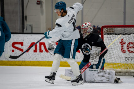 San Jose Sharks prospect Ivar Stenberg skates at development camp