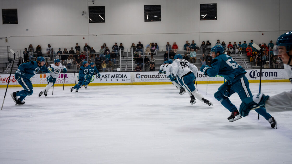 San Jose Sharks prospects do a drill at development camp