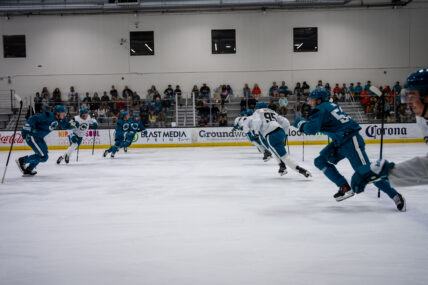 San Jose Sharks prospects do a drill at development camp
