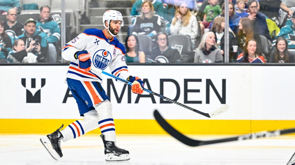 Darnell Nurse skating against the San Jose Sharks