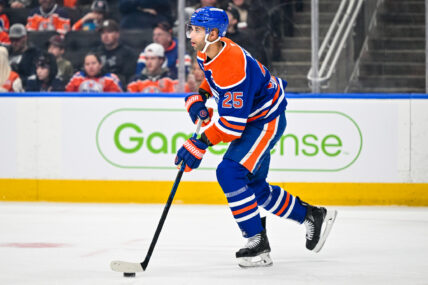 San Jose Sharks defenseman Darnell Nurse skating for the Edmonton Oilers